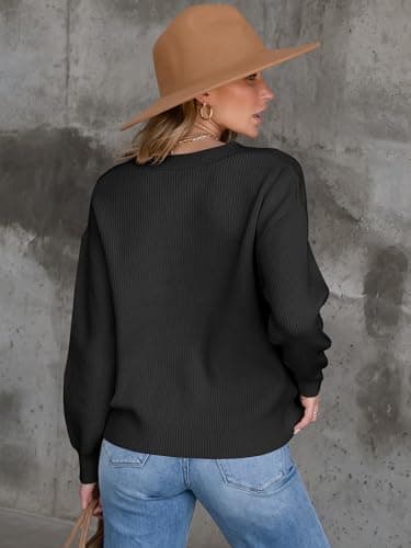 ANRABESS Women Cardigan Sweaters 2024 Fall Oversized Button Open Front Knit Lightweight Cardigans Fall Outfits Outerwear Black Medium - Image 4