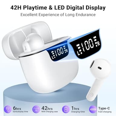 Wireless Earbuds, Bluetooth 5.4 Headphones with 42H Ultralight Ear Buds,Bluetooth Earbuds with 4 ENC Noise Cancelling Mics, HiFi Deep Bass Dual LED Display USB-C, Waterproof Earphones for Android iOS - Image 3