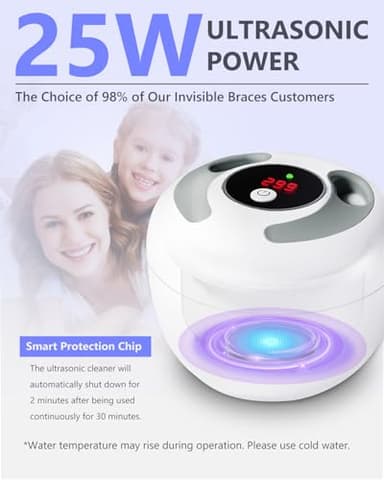 Dental Ultrasonic Retainer Cleaner Machine 45kHz, UV Denture Cleaner with 4 Modes Digital Timer, Portable 200ML UltraSonic Cleaning Pod for Night Mouth Guard, Aligner, Braces, Jewelry and More-White - Image 8