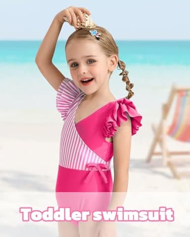 Toddler Bathing Suit Girl 3T 4T Swimsuit Girls One Piece Girls Swimsuit Bathing Suit Beach Essentials Pink Block Summer Swimwear - Image 2