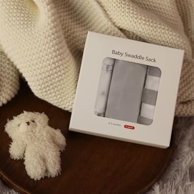 Baby Swaddle Sacks, 3-Pack Newborn Organic Cotton Swaddle Wrap, Adjustable Swaddling Blankets, Nursery Swaddling Essentials for Newborn 0-3 Months, Infant Shower Items Gift (Animals & Square) - Image 7