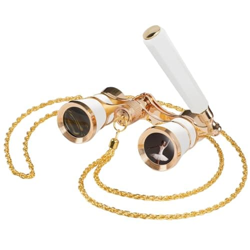 3X25 Glass Binocular with Adjustable Handle & Chain,BK7 Optical Lens, Cute Mini Theater Binoculars Adults Kids in Opera Musical Concert-White - Image 1