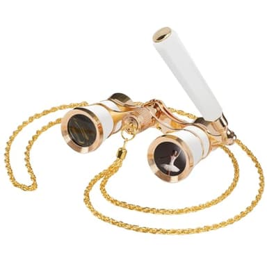 3X25 Glass Binocular with Adjustable Handle & Chain,BK7 Optical Lens, Cute Mini Theater Binoculars Adults Kids in Opera Musical Concert-White - Image 1