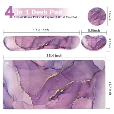 Large Keyboard Mouse Pad Set, Extended Mouse Pad+Keyboard Wrist Rest Support, Memory Foam Ergonomic Easy Typing, 4Pcs (35.4×15.7 in) Desk Pad Set for Home Office Study Game - Purple - Image 2