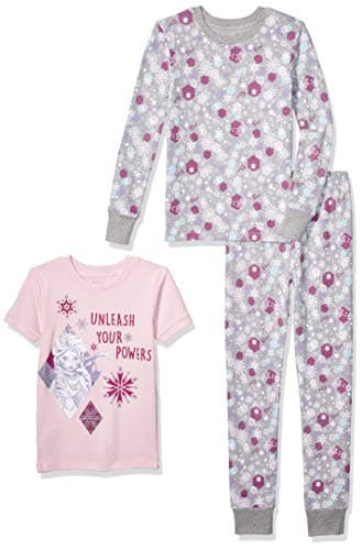 Amazon Brand - Spotted Zebra Girls' Disney Star Wars Marvel Frozen Princess Snug-Fit Cotton Pajamas Sleepwear Sets, 3-Piece Frozen Elsa Powers, Large - Image 1