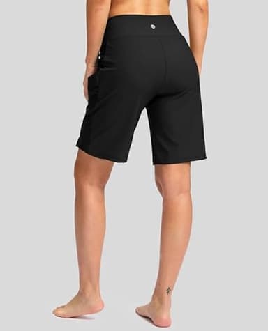 G Gradual Women's 9" Long Swim Board Shorts with Pockets High Waisted Knee Length Beach Swimming Shorts for Women with Liner(Black,XL) - Image 3