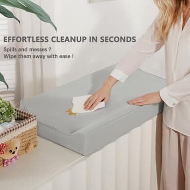 Vegan Leather Changing Pad Cover - 31"X 16" - Waterproof Wipeable, Extra Thick & Portable & Non-Slip Diaper Mat - Fits Standard Changing Tables for Baby Boy Girl (Gray) - Image 3