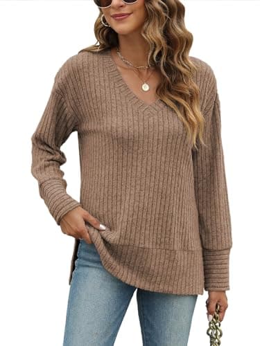 JomeDesign Womens Sweaters Fall 2024 Long Sleeve Shirts Dressy Tops for Women Khaki - Image 2