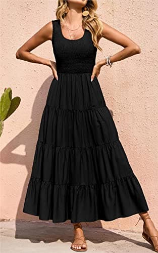 PRETTYGARDEN Women's Casual Loose Plain Maxi Sundress Smocked Tank Dress Sleeveless Summer Beach Tiered Long Dresses (Black,Small) - Image 7