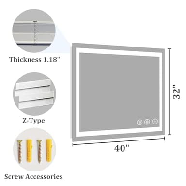 Koonmi 40"x30" LED Mirror for Bathroom, 90CRI Anti-Fog Vanity Mirror with Front and Backlight, Shatter-Proof Wall Mirror with Light, Easy Install Lighted Mirror for Modern Bathroom (IP67) - Image 8