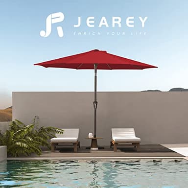 JEAREY 9FT Outdoor Patio Umbrella Outdoor Table Umbrella with Push Button Tilt and Crank, Market Umbrella 8 Sturdy Ribs UV Protection Waterproof for Garden, Deck, Backyard, Pool (Red) - Image 6