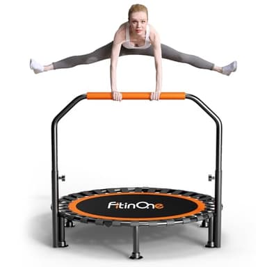 40"/48" Foldable Mini Trampoline Load 330lbs,Portable Exercise Rebounder Trampoline with Adjustable Foam Handle,Fitness Trampoline for Adults (40 in with handrail) - Image 1