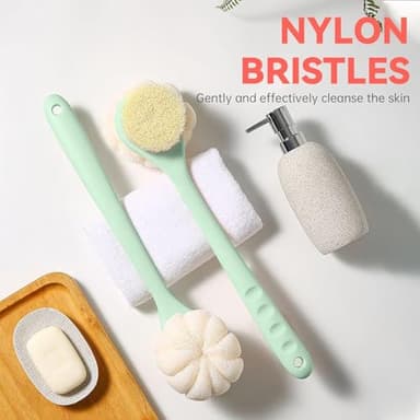 CYMPHW Back Scrubber for Shower, 15.7" Loofah with Handle, Back Shower Brush with Bristles and Loofah, Dry Brushing Body Brush for Cleanse Back and Hard to Reach Areas with Curved Long Handle - Image 4