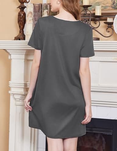 Ekouaer Nightgowns for Women 3 Pack Sleep Shirts Button Down Pajama Dress Short Sleeve Nightshirt Sleepwear Nightdress Black/Grey/Light Grey Star Large - Image 4