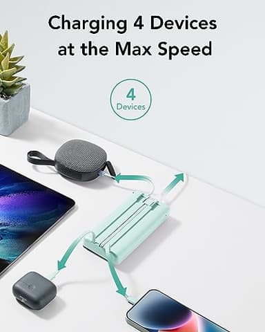 VRURC Portable Charger 20000mAh, Built-in Cables Fast Charging Power Bank, PD QC 3.0 Travel Essentials Battery Pack, 4 Output & 2 Input Phone Charger for iPhone16 15 14 13 X, Samsung, Android-Green - Image 5