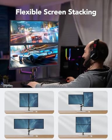 HUANUO Dual Monitor Mount up to 32 inches Screens, Taller Monitor Stand Hold 19.8lbs, Dual Monitor Arm Desk Mount Easy Adjustable with Tilt, Swivel, Rotation, VESA 75/100mm - Image 3