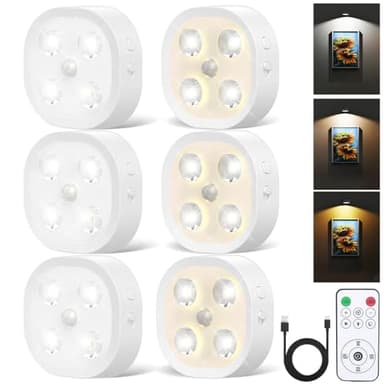 Under Cabinet Lighting, 1500mAh Rechargeable Motion Sensor Puck Lights with Remote, 3 Color Temper, Magnetic Stick on Light, Dimmable Under Counter Lights for Kitchen, Shelf, Stair(6P) - Image 1
