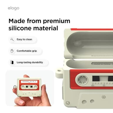 elago Cassette Tape Case Compatible with AirPods Pro 3 Case - Carabiner Included, Supports Wireless Charging, Shock Resistant, Full Protection, Headphone Accessories, for Men, for Women - Image 4