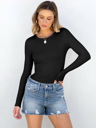 ANRABESS Women Long Sleeve Shirts Rib Knit Slim Fit Tops Basic Tee 2025 Fall Outfits Casual T-Shirt Underscrubs Layer Clothes Black X-Large - Image 2