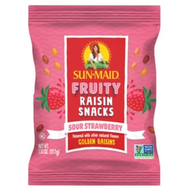 Sun-Maid Sour Strawberry Fruity Raisin Snacks - (200 Pack) 1.33 oz Pouches - Sour Strawberry Raisins - Dried Fruit Snack for Lunches and Snacks - Image 2