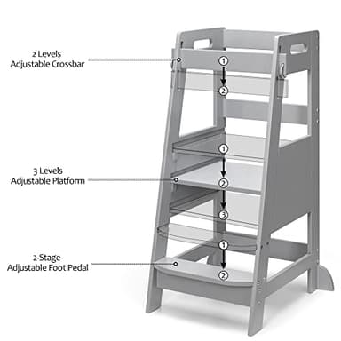 TOETOL Bamboo Toddler Step Stool Grey Learning Standing Helper Tower for Toddlers Kitchen Stools Counter 3 Height Adjustable Helper with Non-Slip Mat - Image 5