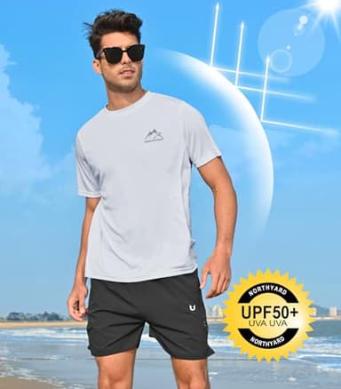 NORTHYARD Men's UPF 50+ Sun Protection Shirts Swim SPF UV Quick Dry Short Sleeve T-Shirts for Athletic Fishing Rash Guard LIGHTGREY XL - Image 3