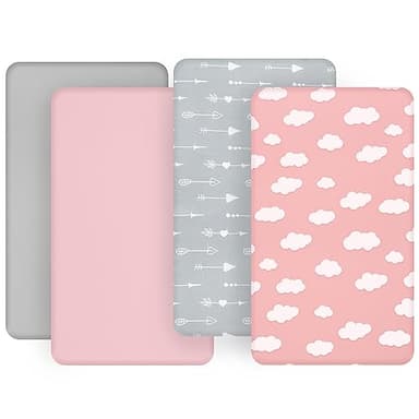 Baby Bassinet Sheets 4 Pack Compatible with 33" x 20" Mika Micky, Baby Delight, Dream On Me, AMKE and Other Rectangle Bassinet Mattress, Ultra Soft & Skin-Friendly, Pink Print - Image 2