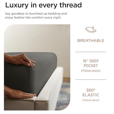 Threadmill Luxury 800 Thread Count Queen 100% Cotton Sheets - Dark Grey Sateen Weave Bed-Sheets, Better Than Egyptian Cotton,4 Pc Solid Soft Bedding Set, Fits 16" Deep Pocket - Image 5