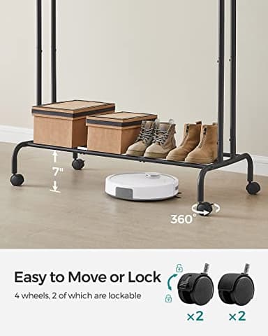 SONGMICS Clothes Rack, Double-Rod Clothing Rack for Hanging Clothes with Wheels, Garment Rack, Metal Frame, 220 lb Max. Total Load, 40.7 Inches Wide, Clothes Storage and Display, Black UHSR107B01 - Image 7