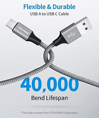 TOSUPERS Long USB C Cable 8ft, 2-Pack, 3A Fast Charging, USB A to USB C Charger Cable Braided for iPhone 16 15 Pro Max Plus, for Samsung Galaxy S24 S23 S22 S21 S20 S10 S9 A54 A35 A15 A14 - Image 5