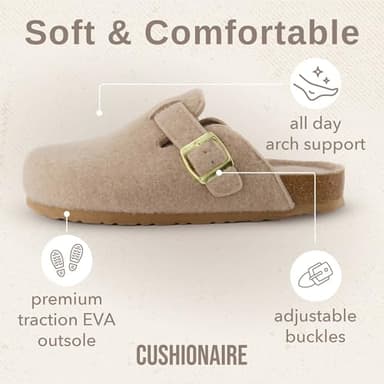 CUSHIONAIRE Hana Womens Clogs | Comfortable Vegan Suede Clogs for Women | Slip On Potato Shoes with Cork Footbed & Arch Support| Sand 7 - Image 4