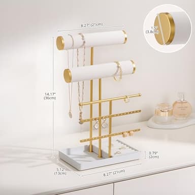 Lolalet Bracelet Display Stand Necklaces Holder, 5 Tiers Jewelry Organizer and Storage Rack with Velvet Slot and Metal Base, for Women Bangles Watches Ring Earrings -White - Image 7