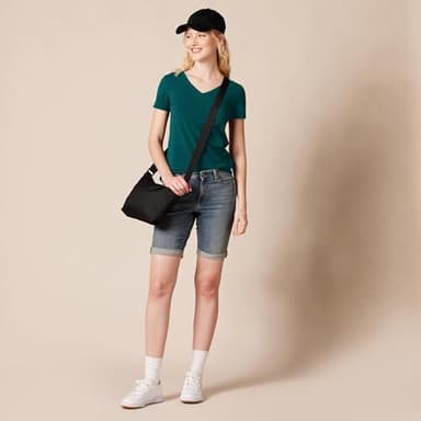 Amazon Essentials Women's Regular-Fit Short-Sleeve V-Neck T-Shirt, Pack of 2, Dark Green/Powder Blue, Large - Image 5