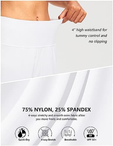 G Gradual Women's 7" Long Swim Board Shorts High Waisted Quick Dry Beach Swimming Shorts for Women with Liner Pockets(White,L) - Image 4