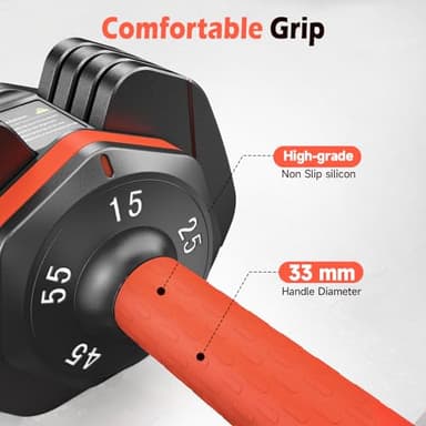 55LB Adjustable Dumbbell Set (15-55LB Per Dumbbell) - 110LB Total Weight Pair with Anti-Slip Handles, Space Saving Home Gym Equipment for Strength Training - Image 6