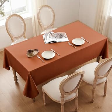 Veblandy Rectangle Tablecloth Weaved Textured Water Resistant Spill Proof Table Cloth, Decorative Fabric Wrinkle Free Table Cover for Events and Dinner, 52 x 70 Inch, Rust - Image 4