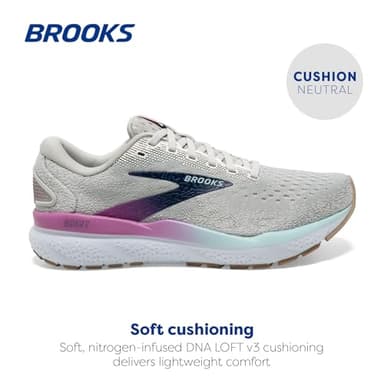 Brooks Women’s Ghost 16 Neutral Running Shoe - White/Grey/Estate Blue - 6.5 Wide - Image 2