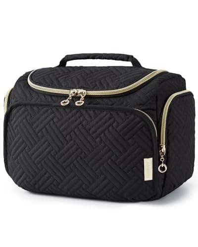 BAGSMART Travel Toiletry Bag, Large Wide-open Travel Bag for Toiletries, Makeup Cosmetic Travel Bag with Handle, Black-L - Image 1