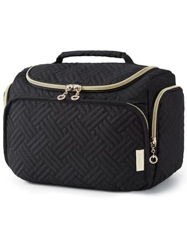 BAGSMART Travel Toiletry Bag, Large Wide-open Travel Bag for Toiletries, Makeup Cosmetic Travel Bag with Handle, Black-L - Image 1