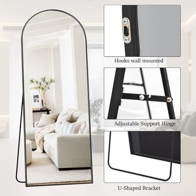 Rowjut Full Length Mirror Arched Floor Length Mirrors, 71"x26" Large Full Body & with Stand & Arch Wall Mounted & Standing Mirror for Bedroom Living Room, Aluminum Frame, Black - Image 5
