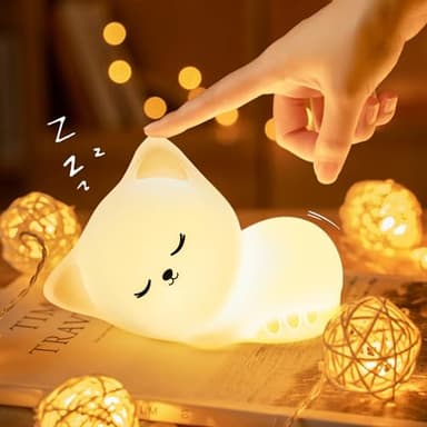 Night Light for Kids,16 Colors Cat Lamp Cute Lamp,Dimmable Baby Night Lights for Nursery,Silicone Rechargeable Nightlight for Kids Room,Kawaii Room Decor,Cat Gifts for Girls Gift for 3-6 Year Old Girl - Image 1