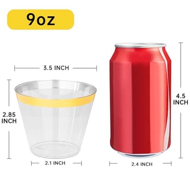 I00000 200 Pack Gold Plastic Cups, 9 Oz Elegant Clear Plastic Cups Gold Rimmed Disposable Wine Glasses Fancy Disposable Party Cup Wedding Cup Drinking Tumblers Cocktail Glasses Perfect for Party - Image 4