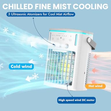 Portable Air Conditioners Fan,Small Cooler Evaporative Air Conditioner with Remoter,Mini Portable AC for Room Camping Car Office,3-in-1 Desktop Personal Mini Cooler with Colorful Night Light - G - Image 3