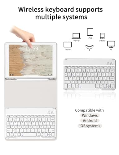 kenke Case with Keyboard for iPad 9th/8th/7th Generation 10.2 inch 2021/2020/2019 Detachable Wireless Bluetooth Keyboard Cover Thin & Light with Left Side Pencil Holder Auto Wake/Sleep（Gray） - Image 7