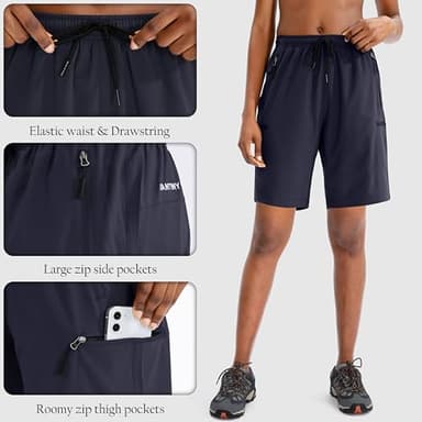 SANTINY Women's 5''/ 7''/9'' Hiking Cargo Shorts Quick Dry Lightweight Summer Shorts for Women Athletic Golf Zipper Pockets(Navy_XL) - Image 4