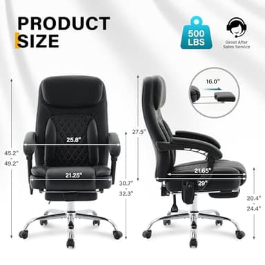 6-Point Massage Office Chair with Heated, Ergonomic Desk Chairs with Footrest & 135°Reclining High Back, Big and Tall Executive Offices Chair 500LBS, Thick Cushion Gaming Chair for Home Office, Black - Image 3