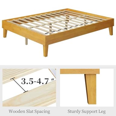 Yaheetech Queen Bed Frame Natural Solid Wood Platform Bed with Wooden Slats Support, 12-inch Underbed Space for Storage, Noise-Free Design, Easy Assembly, Natural Wood Finish - Image 7