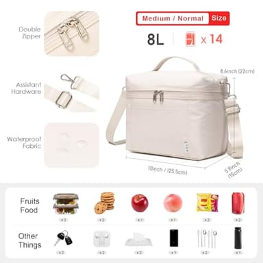 NOL Natural Organic Lifestyle Insulated Lunch Bags for Women Cooler Bag Lightweight Nylon Waterproof Lunch Box For Work（Medium, Cream - Image 2