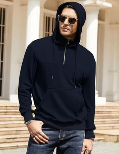 3rd hill Men's Quarter Zip Pullover Hoodies Long Sleeve Weight 1/4 Half Zip Drawstring Hooded Sweatshirt Kangaroo Pocket Purplish blue L - Image 5