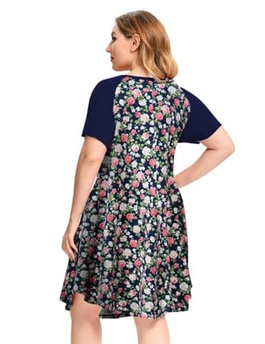 MONNURO Women's Plus Size Nursing Dress Color Block Labor Delivery Gown Maternity Pajamas for Breastfeeding(Navy Flower,2X) - Image 5